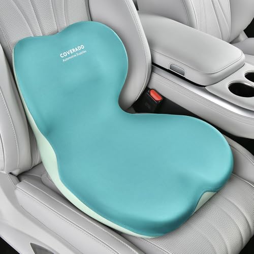 Coverado Car Seat Cushion and Lumbar Support Pillow One Piece, Memory Foam Ergonomic Back Support Driving Seat Cushion for Back Pain, Non-Slip Washable Cushion for Car, Driver, Office - color: Green, size: 1 Peice