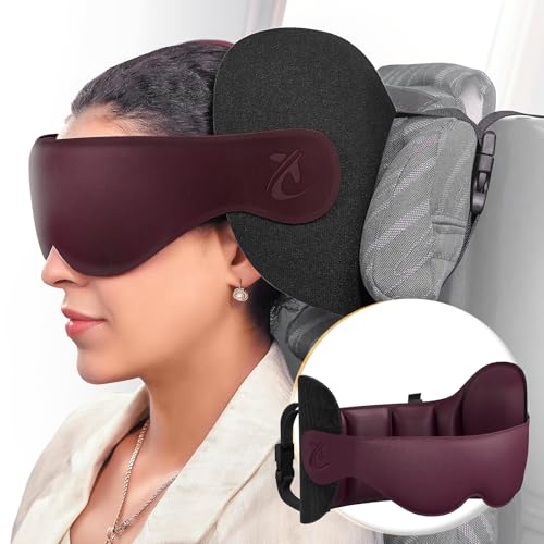 Travel Pillow, Airplane Neck Pillow for Long Flight, Oversized Head Strap with 3D Eye Mask for Sleep, 360°Support Headrest, Stop Bobblehead, Ultimate Travel Essentials for Men Women Red - color: Brownish Red, size: Premium