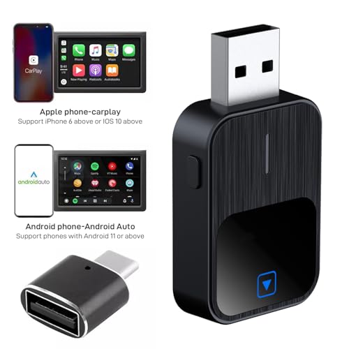 Sehawei 2-in-1 Wireless CarPlay/Android Car Adapter 2025 Upgrade Wired CarPlay to Wireless Mini USB & Reset Button Design for Cars Built-in CarPlay/Android Car