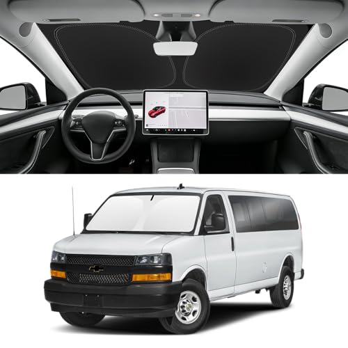 Custom Fit Windshield Sun Shade for Chevy Express 1996-2026, Blocks UV & Heat, Front Window Sunshade Accessorie, Easy Fold & Store Keep Your Car Cooler - size: for 1996-2026 Chevy Express