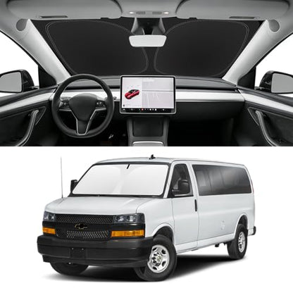 Custom Fit Windshield Sun Shade for Chevy Express 1996-2026, Blocks UV & Heat, Front Window Sunshade Accessorie, Easy Fold & Store Keep Your Car Cooler - size: for 1996-2026 Chevy Express