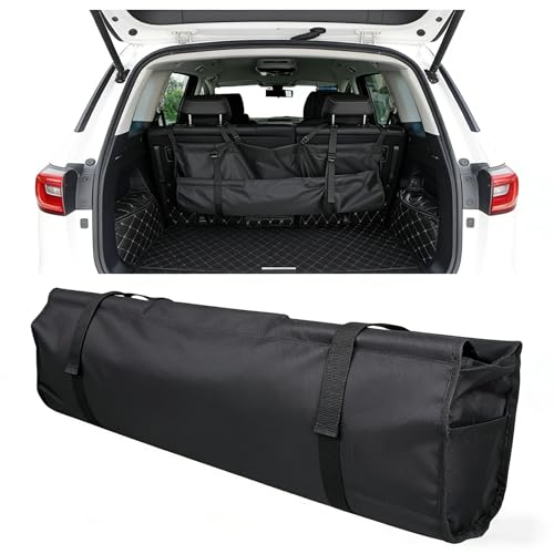 Car Trunk Organizer Hanging Bag, Waterproof Backseat Storage for SUV Jeep Truck Minivan, Black, 35.4 x 11.2 Inches, Foldable - color: black