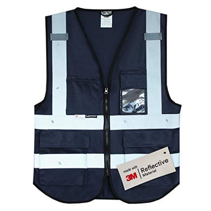 Salzmann High Visibility Safety Vest | Multi Pocket Reflective Vest | 5 Colors & 5 Sizes | Made with 3M Reflective Material - color: Navy Blue, size: 4X-Large-5X-Large