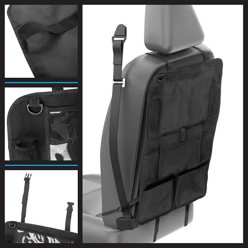 Stalwart Car Seat Organizer 2-Pack - Car Organization Attachments for Backseat with 9 Pockets and Tablet Holder - Road Trip Essentials (Black)