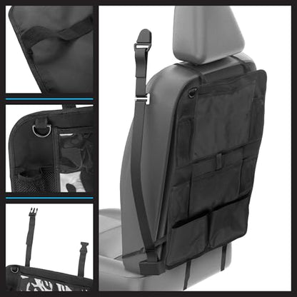 Stalwart Car Seat Organizer 2-Pack - Car Organization Attachments for Backseat with 9 Pockets and Tablet Holder - Road Trip Essentials (Black)