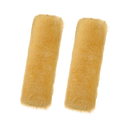 U&M 2 Pack Genuine Sheepskin Auto Seat Belt Cover for Adult Youth Kid Toddlers -Soft Warm Car, Truck, SUV, Camera Backpack Strap Shoulder Pad Wool Fluffy - color: Beige