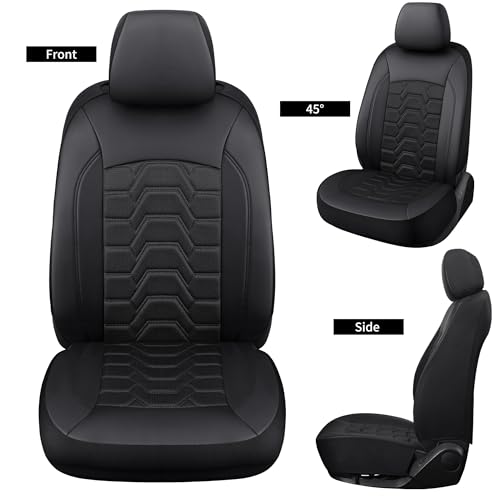 Memory Foam Leather Car Seat Covers, Breathable Air Cool Mesh Front Seat Protectors, Airbag Compatible Automative Comfortable Accessories, Universal Fit for Most Cars SUVs Trucks, Black, 4pcs.