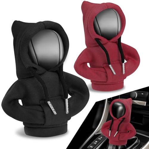 Auto Dynasty 2pcs Car Gear Shift Knob Hoodie, Mini Hoodie Shifter Cover, Automotive Interior Decoration, Gear Shifter Stick Protector, Auto Manual Transmission Lever Cover, Black/Red - color: Black+Red, size: 2 PCS