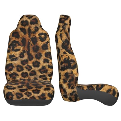 Leopard Print Seat Covers Brown Cheetah Car Accessories Universial Fit Bucket Seats Covers for SUV Truck Vans Sedans Front Seat Only Seat Protector Washable Polyester Seat Cushion - color: Leopard