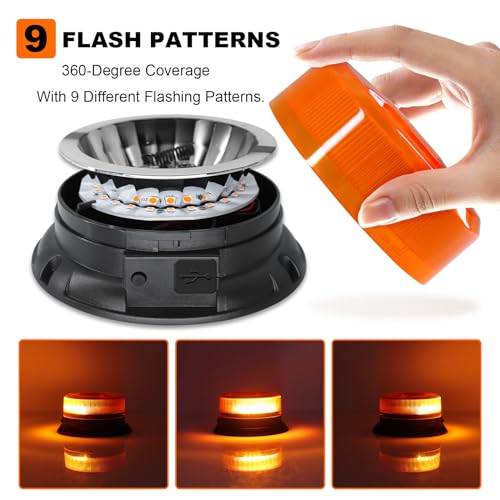 AnTom Magnetic Wireless Strobe Light, Waterproof Rechargeable LED Beacon Lights for Trucks, Vehicle Emergency Flashing Warning, forklifts,Tractors,Golf Carts,Cars - color: Amber