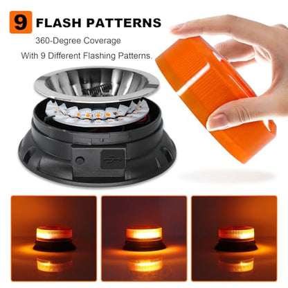 AnTom Magnetic Wireless Strobe Light, Waterproof Rechargeable LED Beacon Lights for Trucks, Vehicle Emergency Flashing Warning, forklifts,Tractors,Golf Carts,Cars - color: Amber