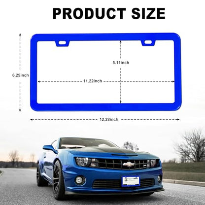 Blue License Plate Frame, Premium Matte Aluminum Alloy Holder with 2 Holes, 2 Pack Waterproof Rust-Proof Universal Car Frame, Including Screws, Caps and Rattle Proof Pads - color: Blue