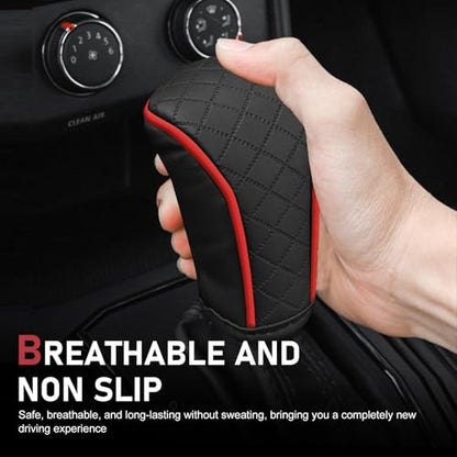 Car Leather Gear Shift Cover, Anti-Slip Dustproof Gear Shifter Stick Protector with Diamond Embroidery, Shift Knob Cover for Lever Protection, Universal for Cars,Trucks,SUVs (Red) - color: Red