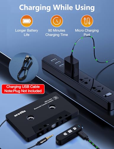 arsvita Car Audio Cassette to Aux Adapter, 5.1 Bluetooth Receiver Kit for Cassette to Aux, Bluetooth Receiver Compatible with 3.5 MM Auxillary Cable Tape, Black, Type BCAK04