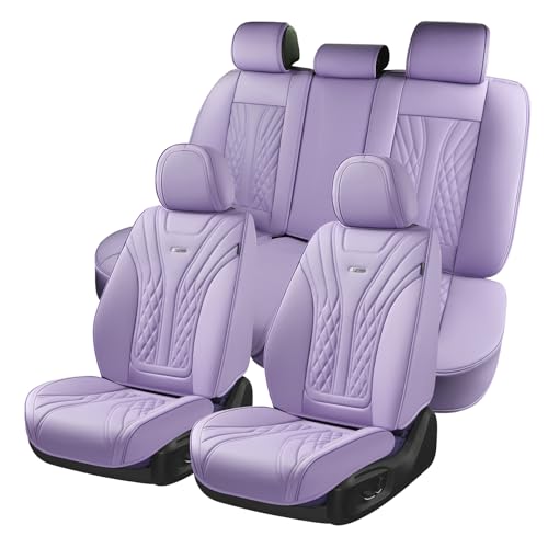 Coverado Car Seat Covers Full Set, 5 Seats Front Seat Cover and Back Seat Covers for Cars, Automotive Seat Covers Leather Waterproof Seat Covers, Car Seat Protectors Universal for Cars Purple - color: Purple, size: FullSet