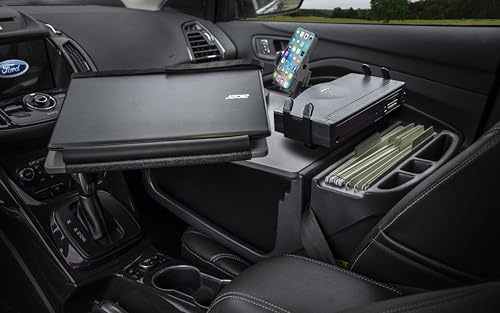 AutoExec Reach Car Desk for Your Vehicle Workstation and Mobile Office, Front Seat, with 400 watt Power Inverter, Printer Stand and Phone Mount - color: Grey, style: 400 watt Power Inverter, Printer Stand and Phone Mount