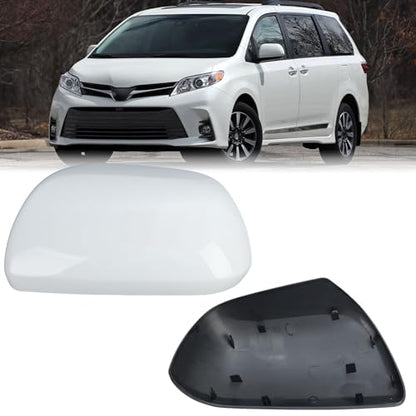 Compatible with 2012-2020 Toyota Sienna Left Side Mirror Cover Cap, White Driver Side Clip-on Mirror Cap Replacement Without Turn Signal Light Replaces for 87945-08021-A1 - color: Left White