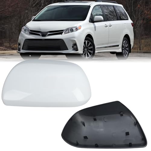 Compatible with 2012-2020 Toyota Sienna Left Side Mirror Cover Cap, White Driver Side Clip-on Mirror Cap Replacement Without Turn Signal Light Replaces for 87945-08021-A1 - color: Left White