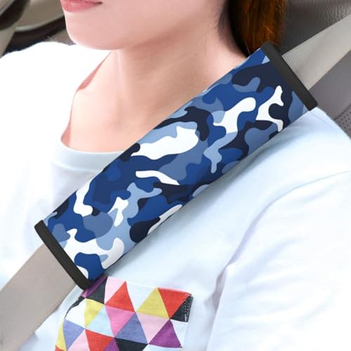 Seat Belt Cover Pad Blue Grey White Camo Soft Safety Car Automotive Seat Belt Pads Cushion Shoulder Strap Covers for Cars or Bags, 2 Pcs - color: Blue Grey White Camo
