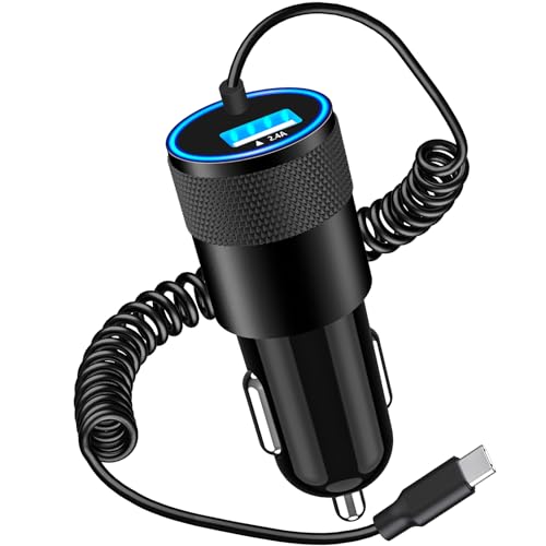 [Apple MFi Certified] iPhone 17 Car Charger Fast Charging, Braveridge 4.8A USB Power Cigarette Lighter USB-C Car Charge + 6FT Type-C Coiled Cord for iPhone 17/17 Pro Max/16 Pro/15/Galaxy S26/S25/Pixel - size: 5.5FT