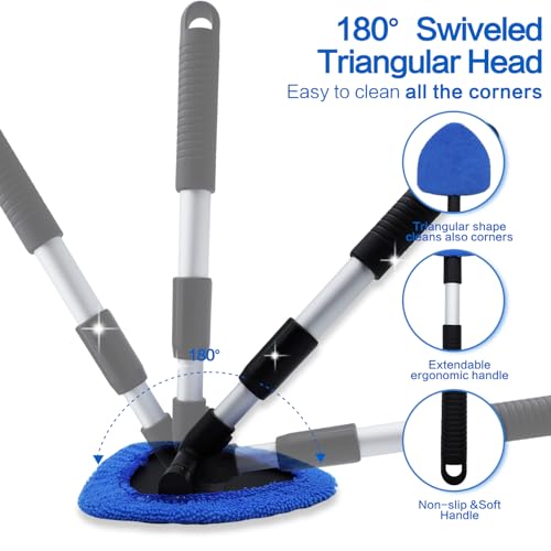 Windshield Cleaner Tool 22.5" L - Car Interior&Exterior Window Cleaning Kit with Extendable Handle&4 Microfiber Pads and Thick Large Wash Sponge, Auto Glass Wiper Brush Kit for Cars Home (7pcs Blue) - color: Blue