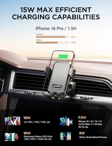 JOYMASS Wireless Car Charger, Phone Holders for Your Car, 15W Auto Clamping Phone Mount Car Accessories for iPhone 16 15 14 13 12 Mini Pro Max 11 XR XS, Samsung Galaxy S24 Ultra S23 S22+ Note 20, etc - color: BLACK