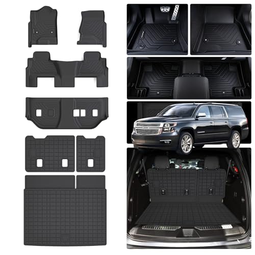 Floor Mats for 2015-2019 2020 Chevy Chevrolet Suburban/GMC Yukon XL 8 Seats (Not for Yukon) (2nd Row Bench Seats) & Cargo Mat & Backrest Mat,TPE All Weather Protection Full Set Accessories - size: For 2015-20 Suburban Full Set Mat（8set）