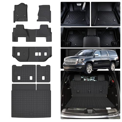 Floor Mats for 2015-2019 2020 Chevy Chevrolet Suburban/GMC Yukon XL 8 Seats (Not for Yukon) (2nd Row Bench Seats) & Cargo Mat & Backrest Mat,TPE All Weather Protection Full Set Accessories - size: For 2015-20 Suburban Full Set Mat（8set）