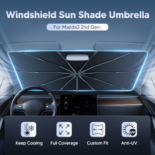 Autorder Windshield Sun Shade Umbrella for 2014-2018 Mazda3 Accessories,Upgraded Ice Crystal Material,Easy Setup Umbrella Sunshade for Car Windshield,100% Sun Blocking - size: Mazda3 2014-2018