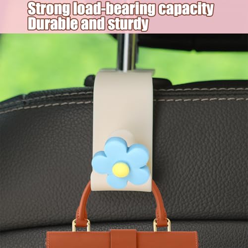 4 PCS Car Headrest Hook, Multifunctional Flower Vehicle Seat Back Storage Hook, Cute Automotive Seatback Organizer Hanger for Purse Grocery Bag Handbag, Universal Fit (Beige/Blue) - color: Beige/Blue