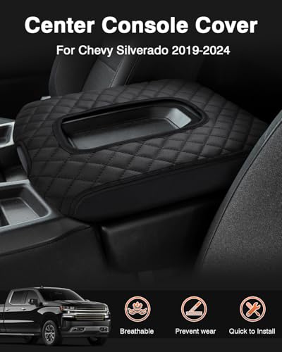 Shademax Center Console Cover for Chevy Silverado/GMC Sierra 2019-2025 2026 Jump Seat Accessories, Silverado Armrest Cover Console Cushion Pad Middle Console Armrest Lid Protective Cover PU Leather - size: for 2019-2026 Silverado/Sierra Jump Seat