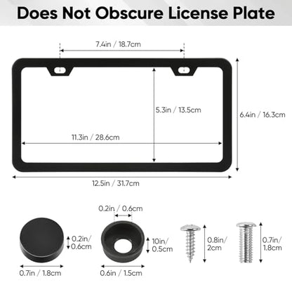 2 Pack License Plate Frames, 2 Holes Matte Black License Plate Frame,Aluminum License Plate Holder with Free Screws Fasteners Caps and Tool - color: Black-2 Holes