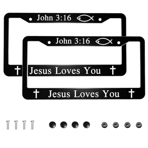 Jesus Loves You License Plate Frame, John 3:16 Aluminum Funny Car License Plate Covers for Men & Women, 2 Pack Christian Car Accessories Decorative Frames with Screws 12.3 X 6.3 in - color: Jesus Loves You