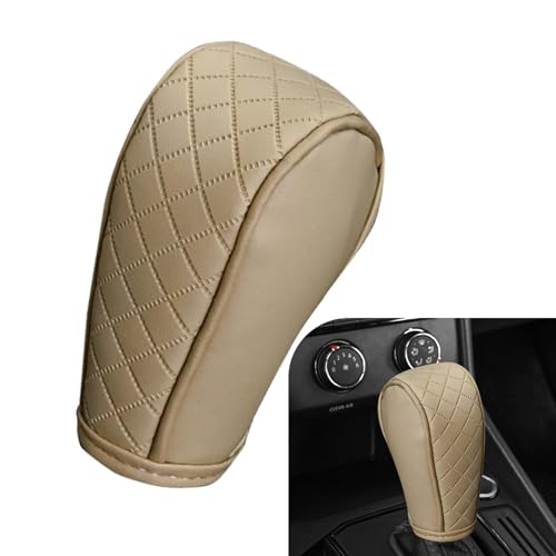 Car Gear Shift Cover, Upgraded Leather Shift Knob Cover, Anti-Slip Breathable Automotive Gear Shifter Decoration Protector, Universal for Most Cars SUVs Trucks (Beige) - color: Beige