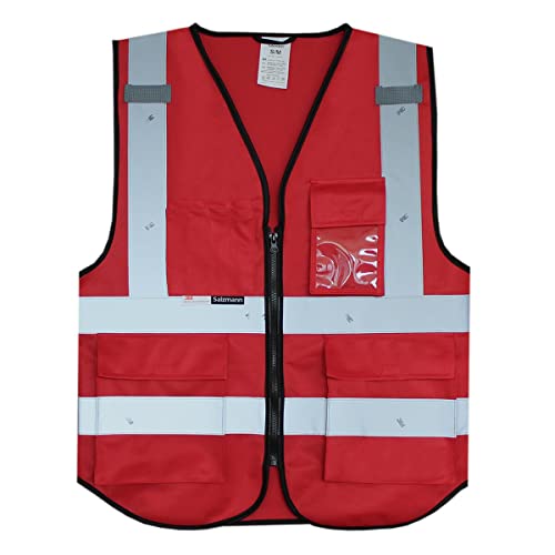 Salzmann High Visibility Safety Vest | Multi Pocket Reflective Vest | 5 Colors & 5 Sizes | Made with 3M Reflective Material - color: Red, size: XX-Large-3X-Large