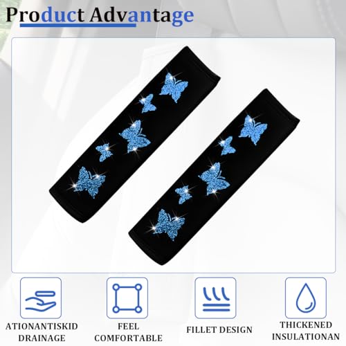 Car Seat Belt Covers, 2PCS Butterfly Soft Vehicle Seatbelt Shoulder Strap Pad Cushions, Comfortable Automotive Interir Harness Pad, Universal for SUV Automobile Truck (Blue) - color: Blue