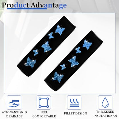 Car Seat Belt Covers, 2PCS Butterfly Soft Vehicle Seatbelt Shoulder Strap Pad Cushions, Comfortable Automotive Interir Harness Pad, Universal for SUV Automobile Truck (Blue) - color: Blue