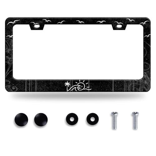 Waves and Sun License Plate Frame Funny Hawaiian License Plate Frames Stainless Steel Accessories Cars Decor with 2 Holes and Screws Fits Standard Us Ca Vehicles License Plate Holder Size 12.2 X 6 in - color: Waves And Sun