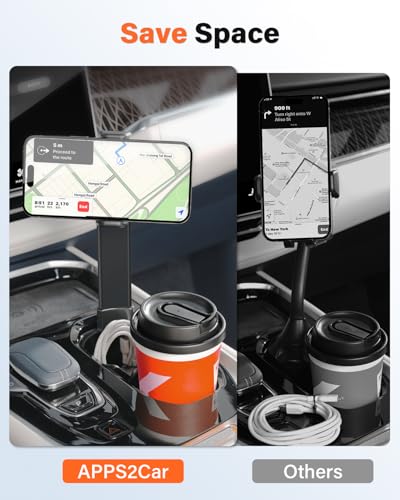 APPS2Car Cup Phone Holder for Car with Solid Adjustable Alloy Arm, Save Space, Easy Installation, Long Neck Car Phone Mount Compatible with iPhone Samsung Google Smartphones - size: Small to Medium