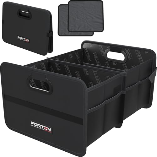 FORTEM Car Trunk Organizer, Collapsible Two Compartment Organizer, Foldable SUV & Truck Storage for Car Accessories for Women Men, Non Slip Bottom, Sturdy Side Walls, Strong Handles, 60L - color: Black, size: Large