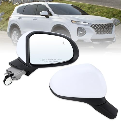 Right Passenger Side Mirror Compatible With 2019 2020 2021 2022 2023 Hyundai Santa Fe With Manual Folding Power Glass Blind Spot White Replace#87620-S2010(5Pins) - size: R