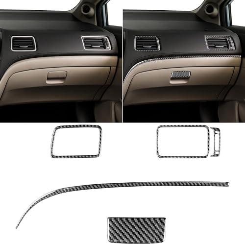 Real Carbon Fiber Dashboard Co-Pilot Air Vent Frame Storage Glove Box Trim Panel Sticker Cover Interior Trim Decal Compatible with Honda Civic 9 Coupe/Sedan 2013 2014 2015 Accessories Black - Kit - color: Dashboard Co-pilot Air Vent Frame Storage Glove Bo