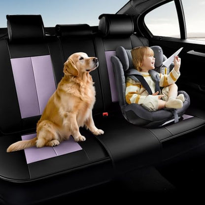 Coverado Rear Seat Covers for Cars, Waterproof Car Seat Covers Back Seat Cover, Faux Leather Seat Covers Automotive Seat Covers Seat Cushion Protector Universal Fit for Most Cars, Black&Purple - color: Black&Purple
