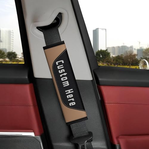 Customizable Seat Belt Cover – Personalized Seatbelt Cushion with Name, Logo, Text & Image – Carbon Fiber Shoulder Strap Pads for Car, Truck, SUV, Backpack – Custom Car Accessories for Women - color: Beige