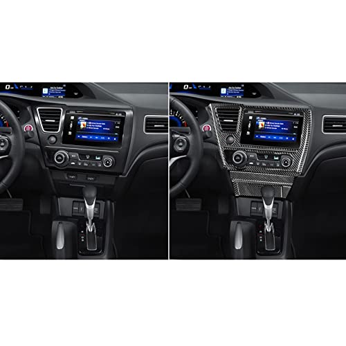 Real Carbon Fiber Center Console Multimedia Navigation Screen AC Vent Control Seat Heated Panel Sticker Compatible with Honda Civic 9 Coupe/Sedan 2013-2015 Interior Trim Accessories Black B- Kit - color: Center Console Multimedia Navigation Screen Ac Vent