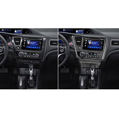 Real Carbon Fiber Center Console Multimedia Navigation Screen AC Vent Control Seat Heated Panel Sticker Compatible with Honda Civic 9 Coupe/Sedan 2013-2015 Interior Trim Accessories Black B- Kit - color: Center Console Multimedia Navigation Screen Ac Vent