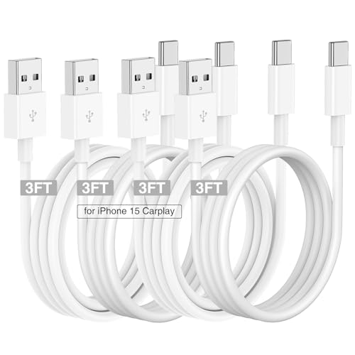 Car Carplay Cable for iPhone 17 16 15 Charger Cord,4 Pack 3FT USB A to USB C Cable for iPhone 17 Pro Max/16 Pro/15 Plus Charger,USB C Car Charger for Apple 17 Air/16 Pro Max/16e/15/iPad Pro - color: White, size: 3FT+3FT+3FT+3FT