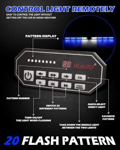 HLauto 604N Emergency Dash Strobe Lights: 2x16.8 inch Blue Security Light w/Take Down, 48 LED Safety Flashing Warning Hazard Interior Windshield Light Bar for Trucks Vehicles - color: #12 Blue