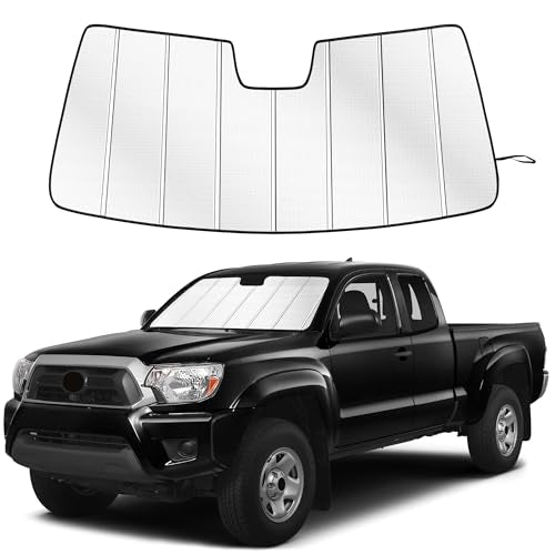 Windshield Sun Shade for to-yo-ta Tacoma 2005-2015 Custom Fit Accordion Folding Design Window Sunshade Car Accessories, Full Coverage Sun Visor Protector - Blocks 99% UV Rays - size: To-yo-ta Tacoma 2005-2015