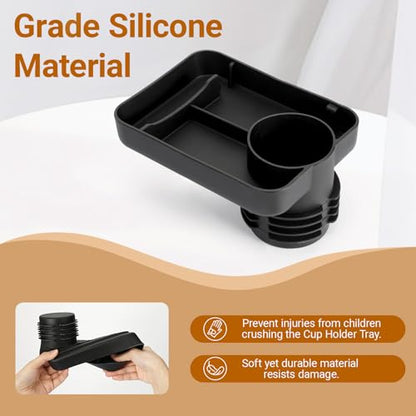 Travel Tray for Kids Car Seat - Silicone Car Seat Cup Tray, Travel Tray for Car Seat with Expandable Base for Fruit, Toys, Books Fits Most Cup Holders